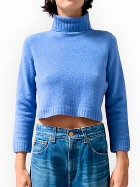 SHRUNK The Row Women’s Cashmere Wool Nenette Cropped Turtleneck Sweater Blue M